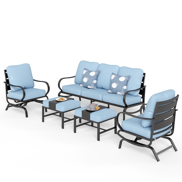 MAISON ARTS 5/7Seat Patio Conversation Set，Sofa Set with 2 x Single Sofa Chairs，1 x 3seater Sofa and Coffee Table/Ottomans