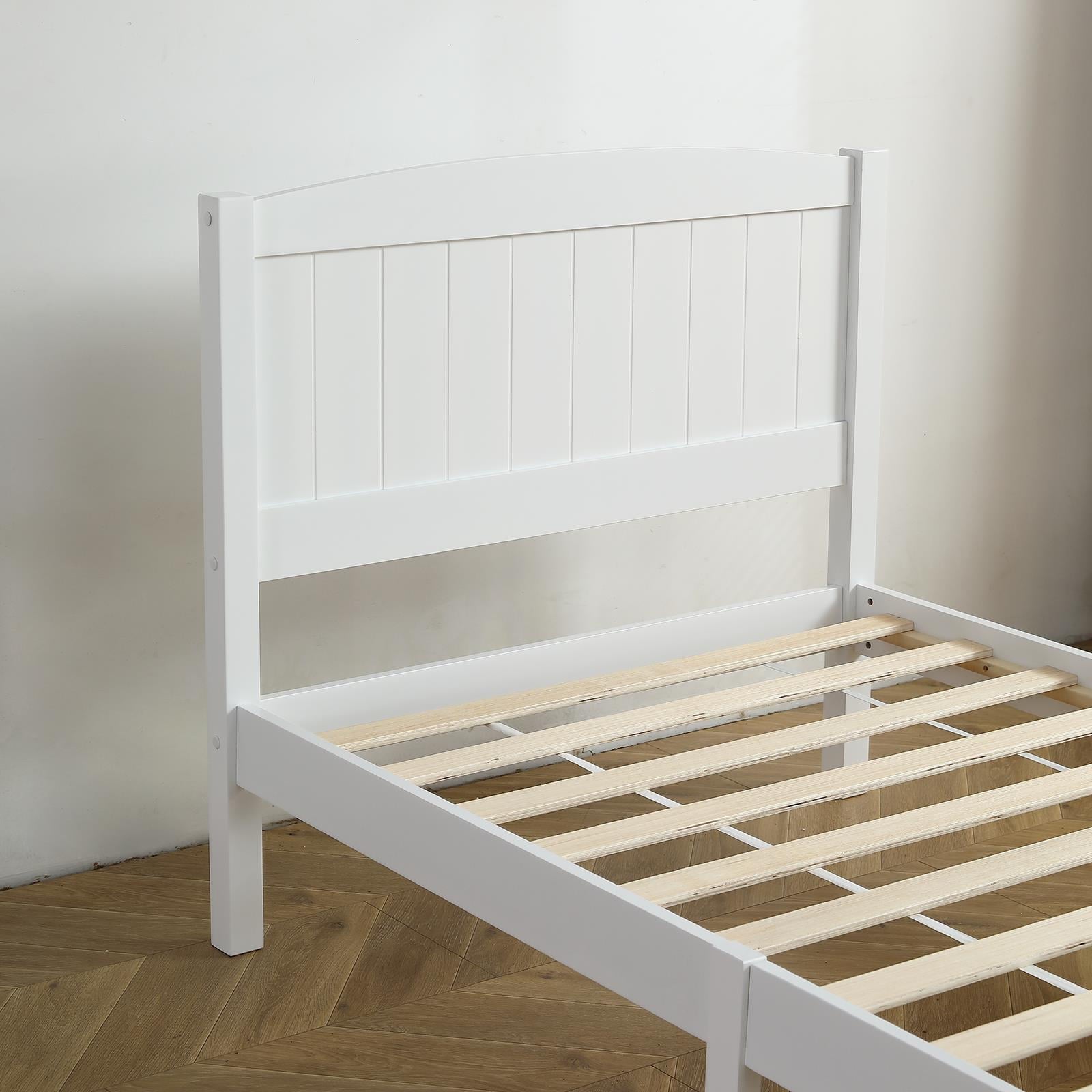 Zimtown Twin Bed Frame,Solid Pine Wood Kids Twin Platform Bed Frame, Bedroom Twin Bed with Headboard for Adults, White