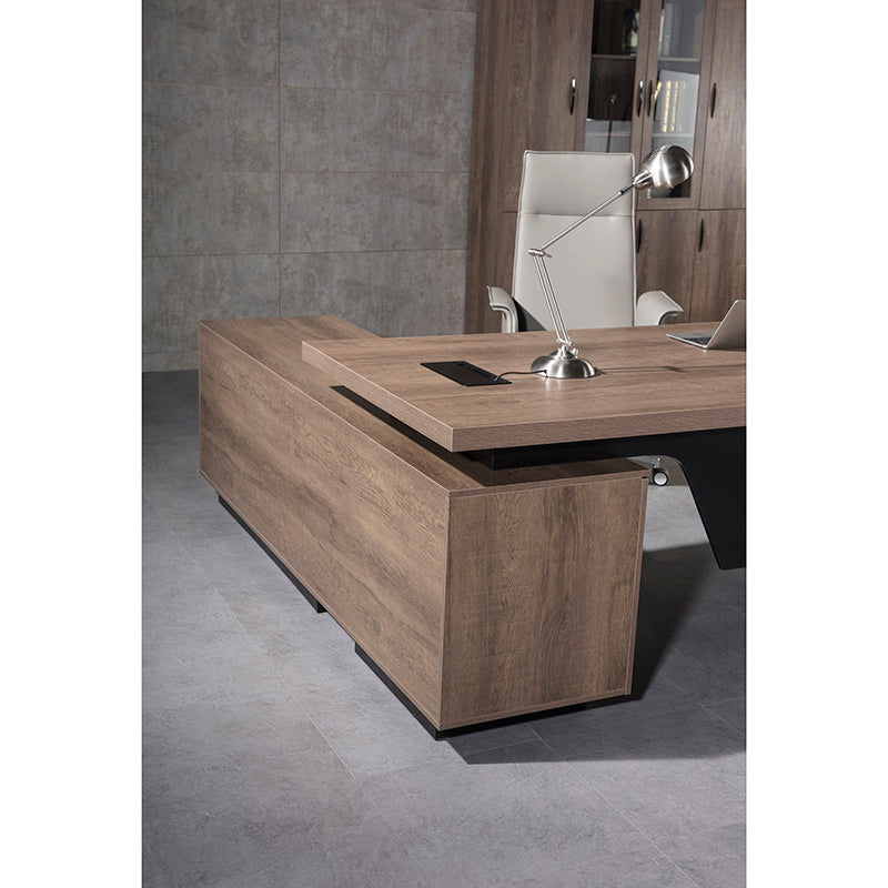 BALDER Executive Desk with Right Return 1.8-2.0M - Warm Oak & Black