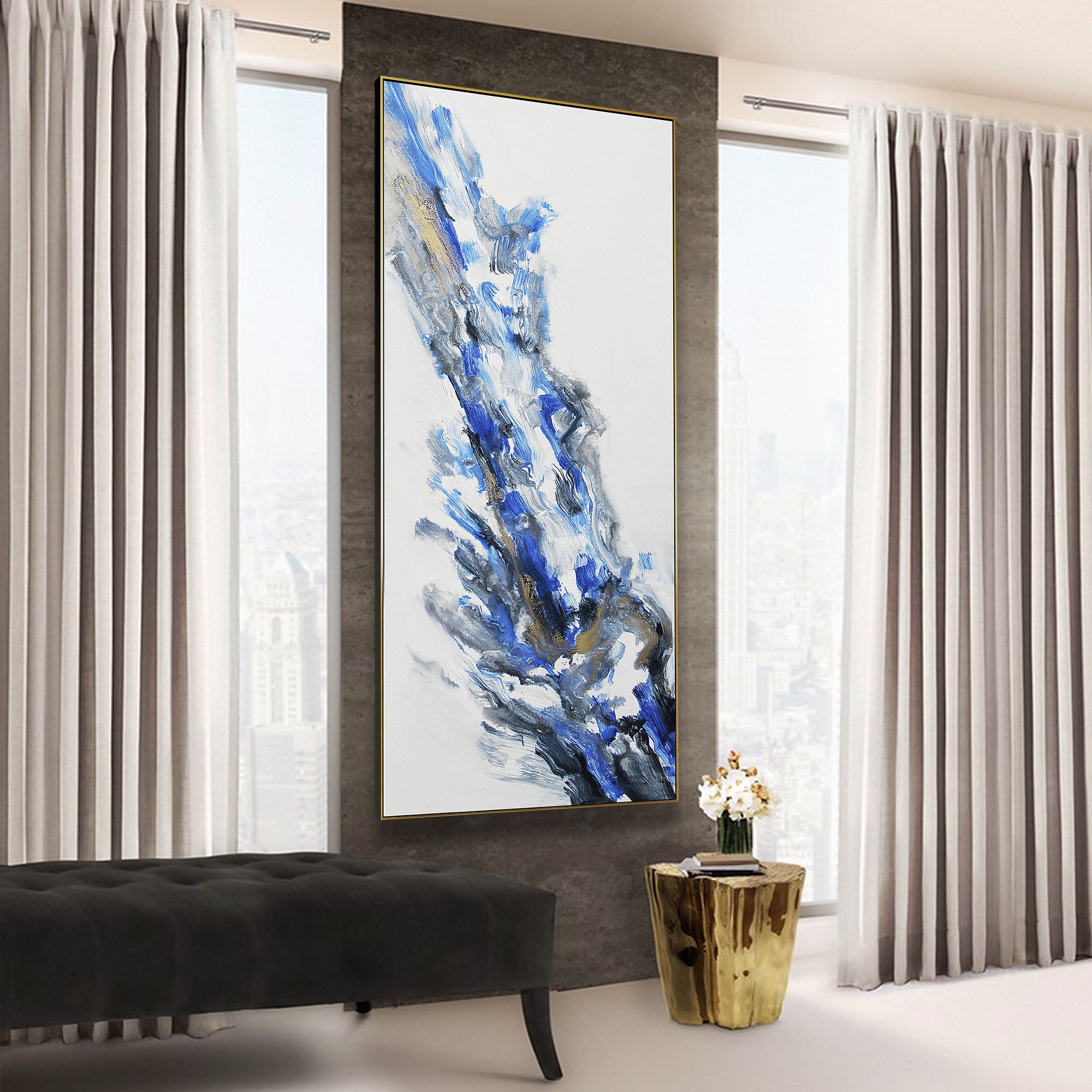 Blue Ray Hand Painted Art Painting With Frame 160X80 Cm Soap0073