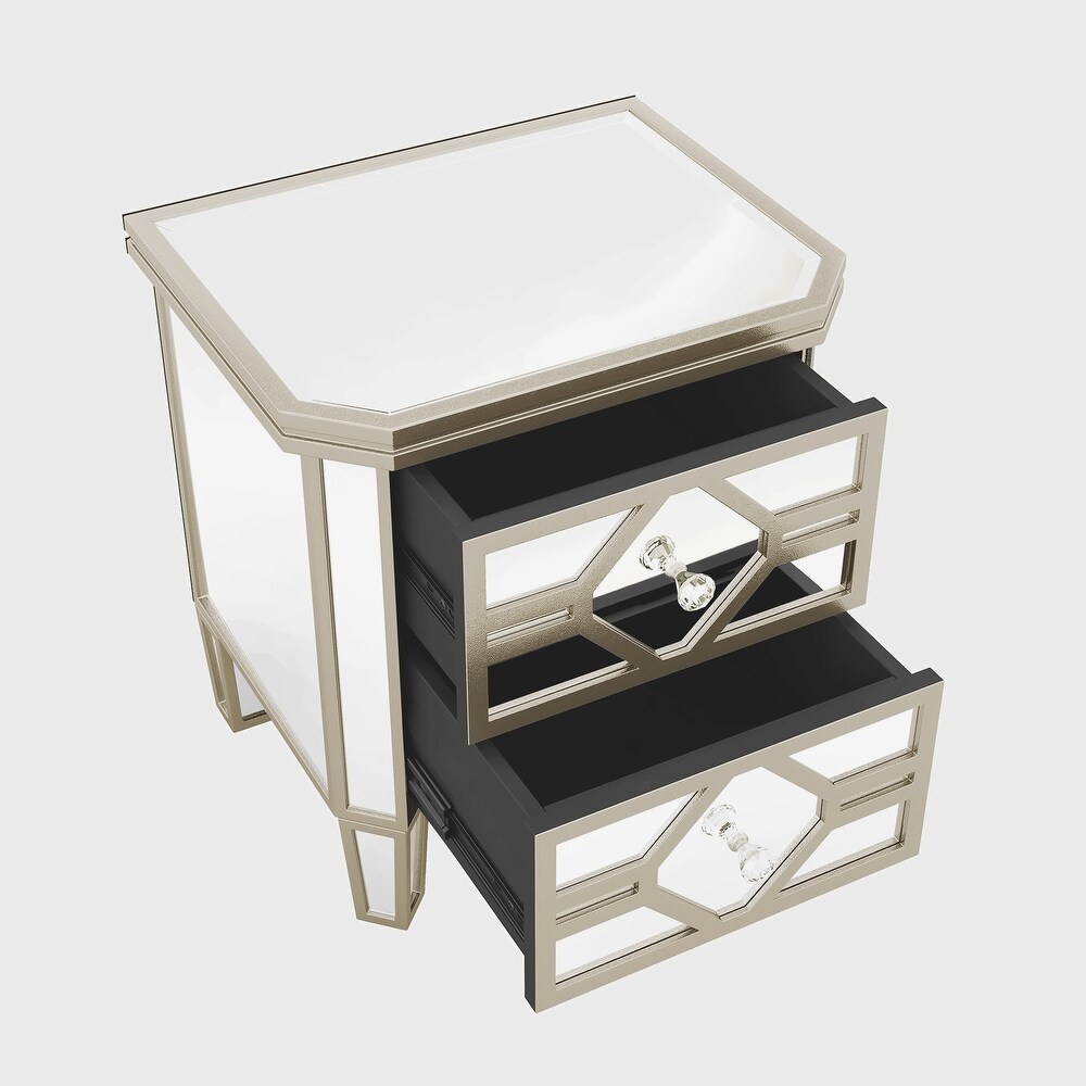 Mirrored 2 Drawer Nightstand