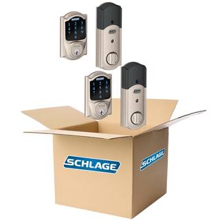 Schlage Camelot Satin Nickel Connect Smart Door Lock with Alarm (2-Pack) BE469NX V CAM 619 2P