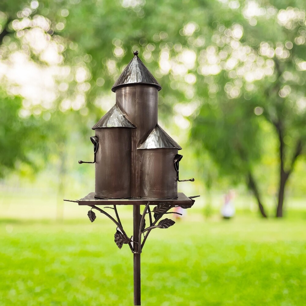 Tall Cylinder Triple Birdhouse Take  Silver Finished