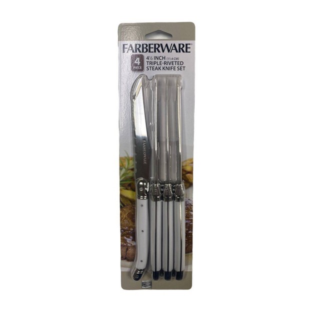 Farberware 4pc Laguiole Steak Knife Set White silver