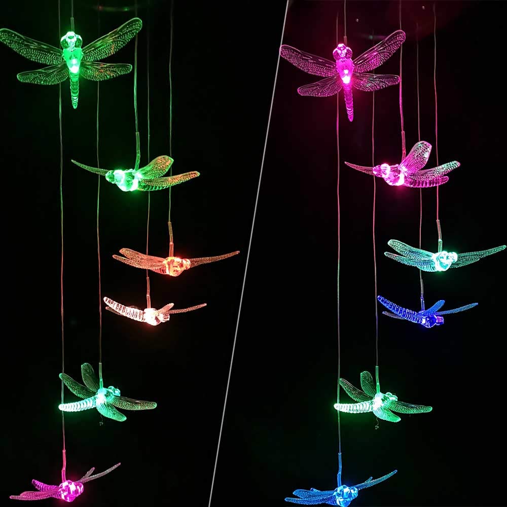 Wind Chime，solar lights chimes，Dragonfly wind chimes led/solar Dragonfly wind chime Outdoor decor，yard decorations solar light mobile，memorial wind chimes，(gifts for mom，birthday gifts for mom)