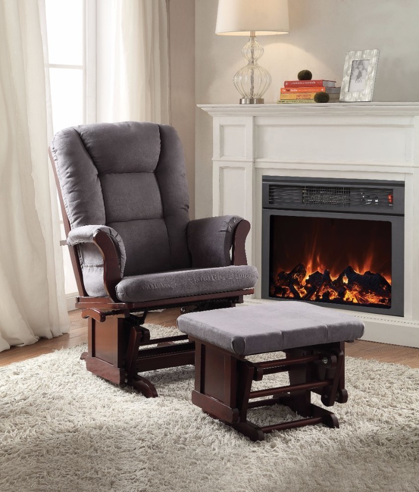 Benzara BM151935 Glider Chair  ampOttoman  2 Piece Pack Gray  ampBrown   Transitional   Gliders   by Benzara  Woodland Imprts  The Urban Port  Houzz