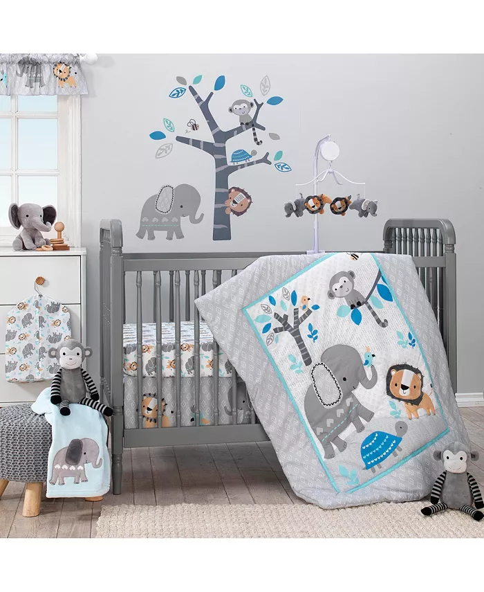 Bedtime Originals Jungle Fun Gray Blue Elephant and Lion Diaper Stacker