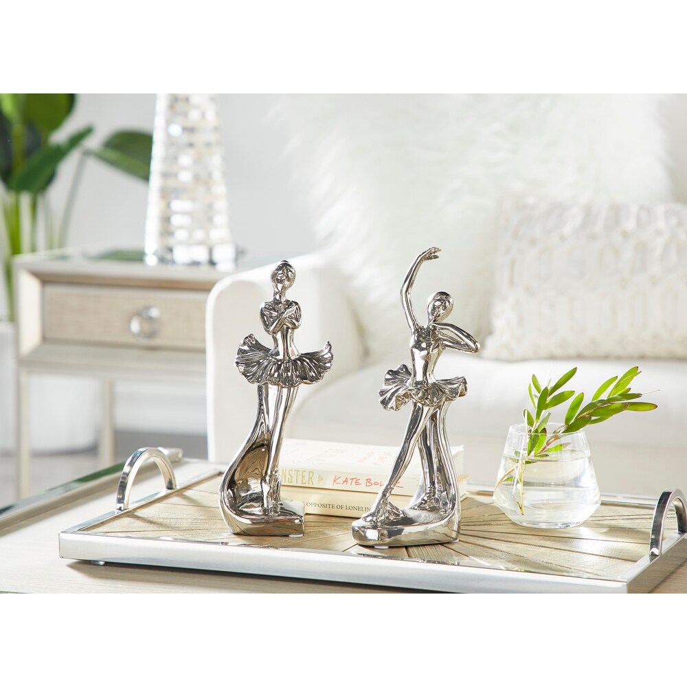 The Novogratz Silver Ceramic Dancer Sculpture (Set of 2)   4 x 2.75 x 11 and 3 x 2.5 x 10