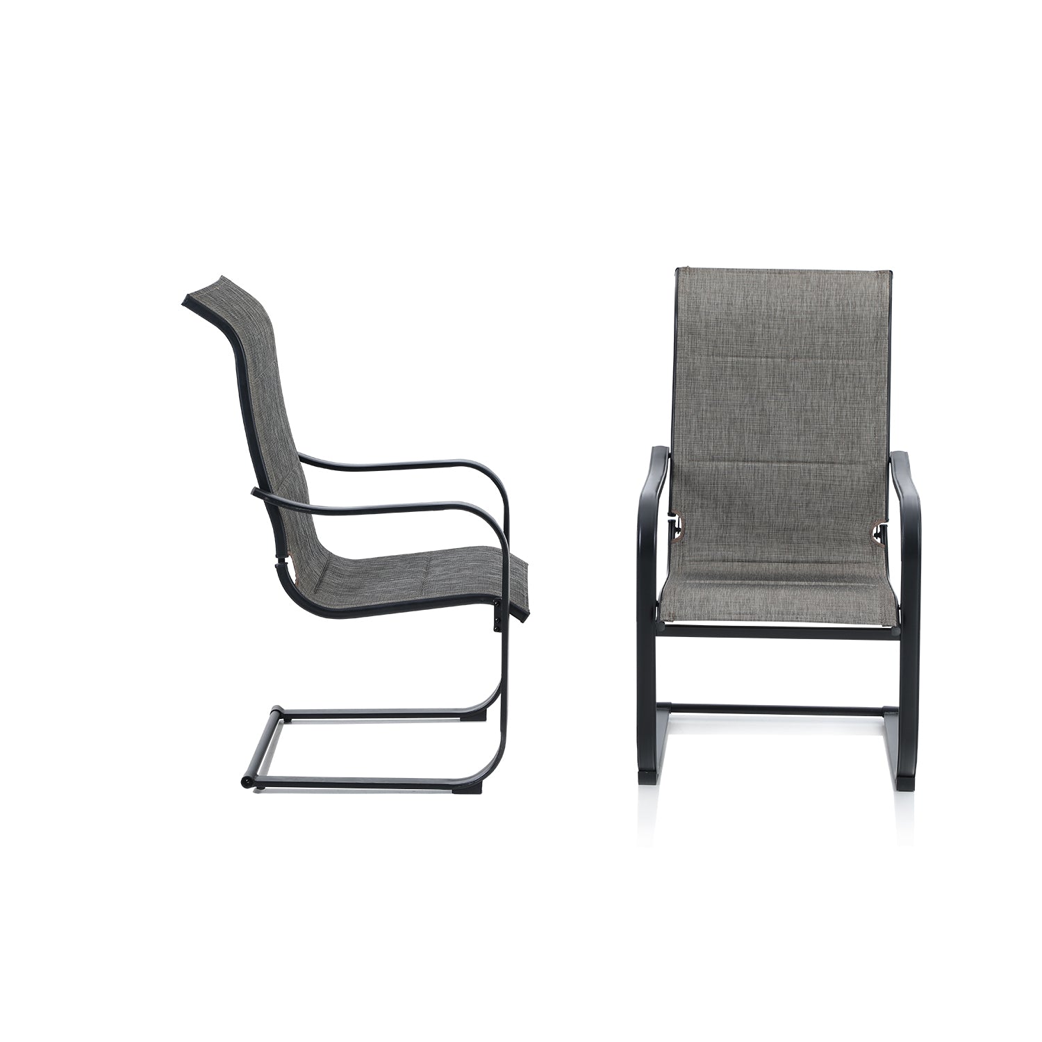 MF Studio 2PCS C Spring Outdoor Dining Chairs with Padded Seat and Back Metal Patio Furniture, Gray