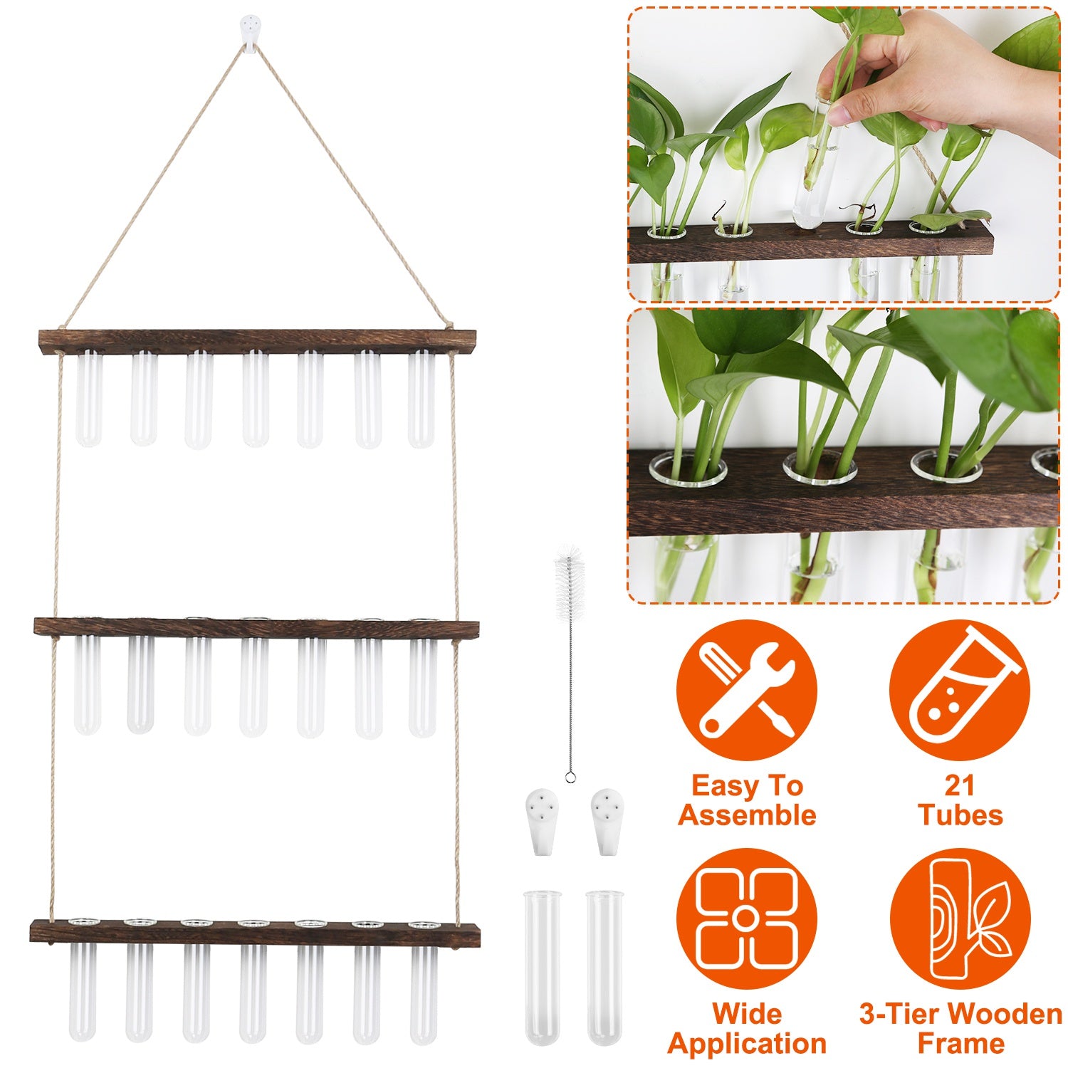 iMounTEK Wall Hanging Glass Planter 3 Tier 21 Tube Vase with Stand for Propagating Hydroponic Plants