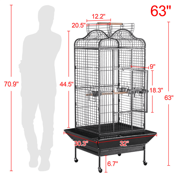 Easyfashion 63'' H Open Playtop Extra Large Birdcage Parrot Cage Black