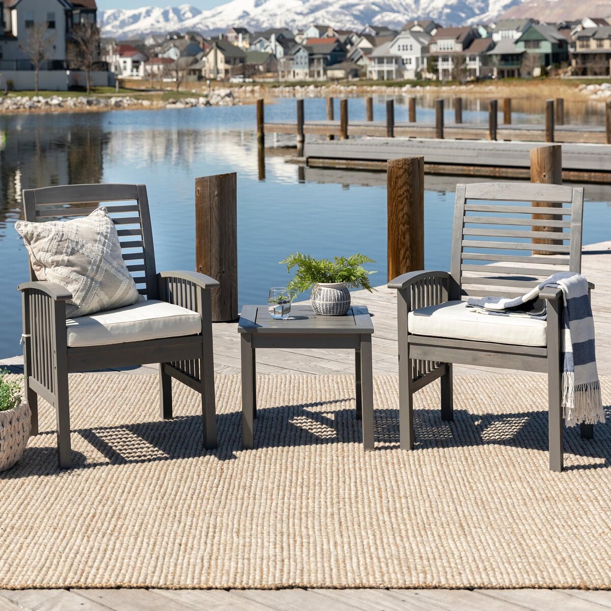 Ultimate Patio 3 Piece Acacia Patio Conversation Set W/ 20 Inch Square Side Table