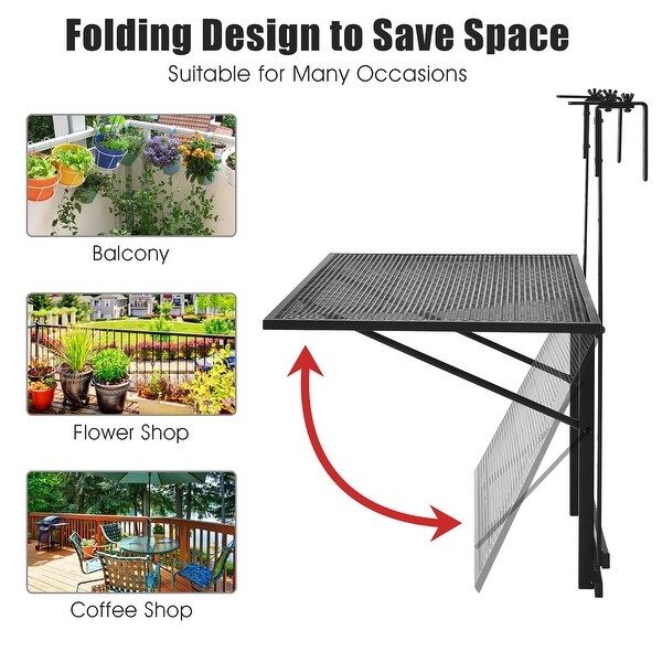 Costway Folding Hanging Table Adjustable Balcony Railing Table Patio