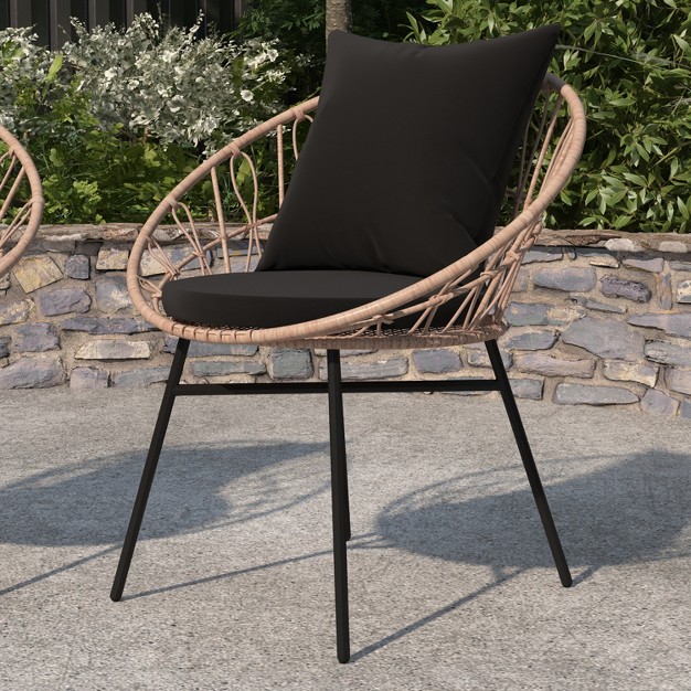 Merrick Lane Set Of 2 Faux Rattan Rope Patio Chairs Papasan Style Indoor outdoor Chairs With Seat amp Back Cushions