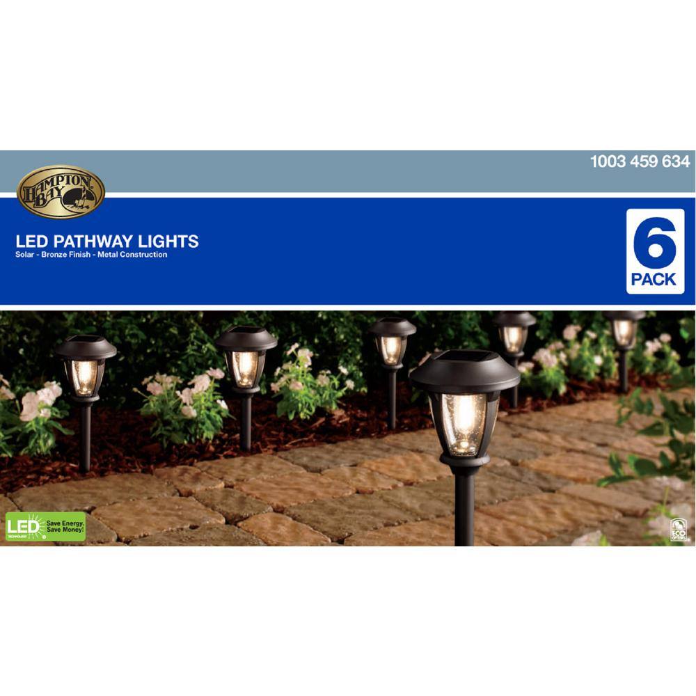 Hampton Bay Solar Bronze Outdoor Integrated LED 2700K 12-Lumens Vintage Bulb Seedy Glass Landscape Pathway Light Set (6-Pack) NXT-1630-53