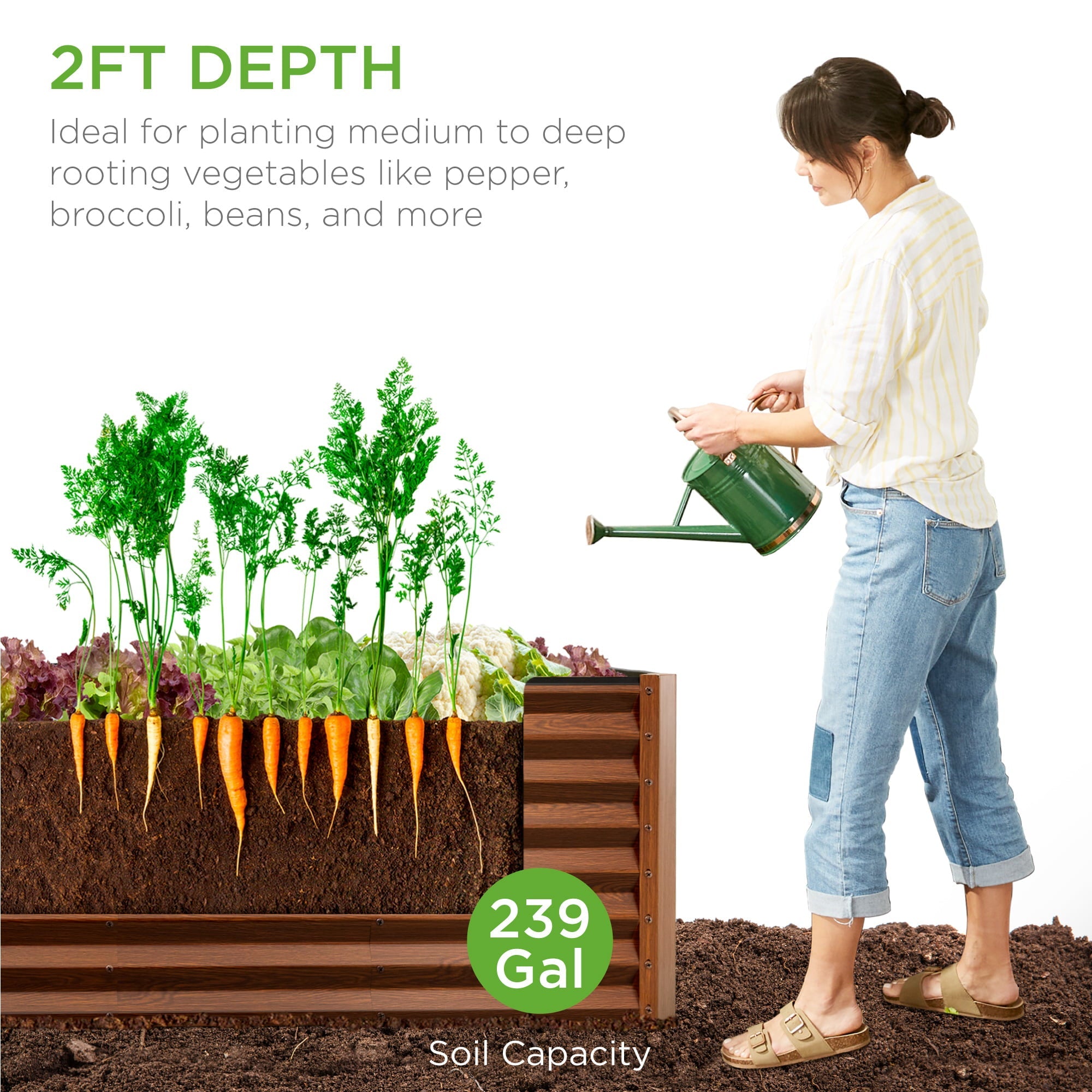 Best Choice Products 8x2x2ft Outdoor Metal Raised Garden Bed, Planter Box for Vegetables, Flowers, Herbs - Wood Grain