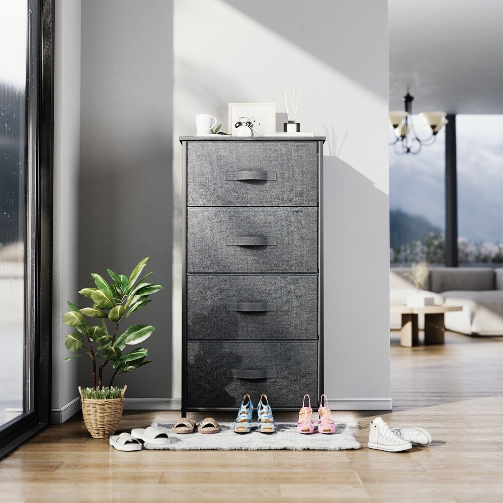 Small Dresser Storage Chest with 4 Drawers  Wood Shelf Top