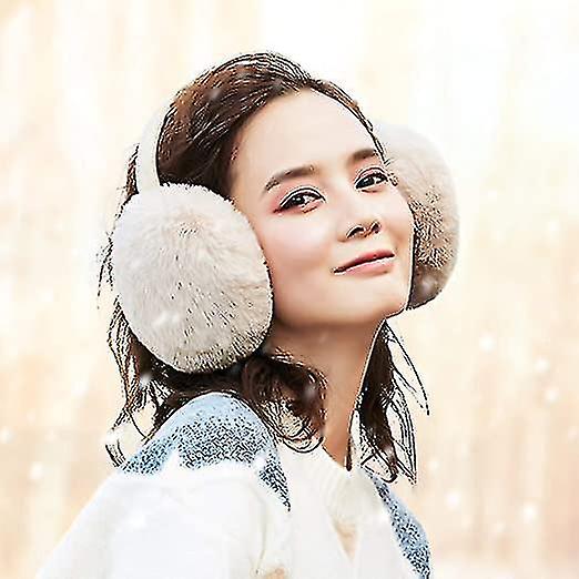 Winter Earmuffs Faux Fur Warm Earmuffs Cute Foldable Outdoor Earmuffs Women Girls White (1pcs)