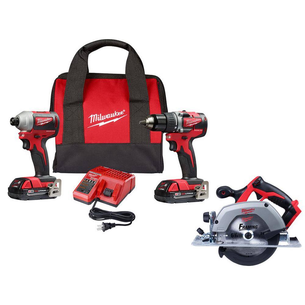 MW M18 18V Lithium-Ion Brushless Cordless Compact DrillImpact Combo Kit (2-Tool) W 6-12 in. Circular Saw 2892-22CT-2630-20