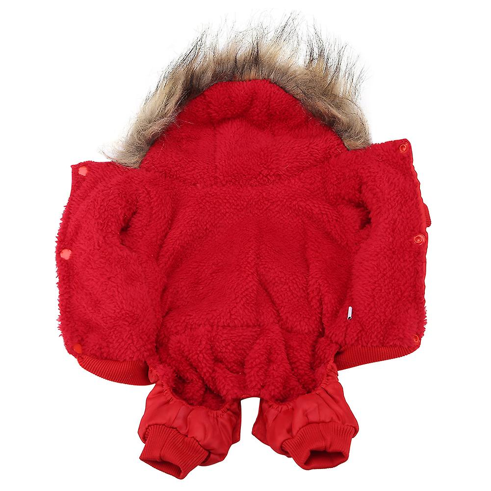 Fashionable Hooded Pet Jumpsuit Warm Waterproof Dogs Puppies Clothes Winter Coat Red M