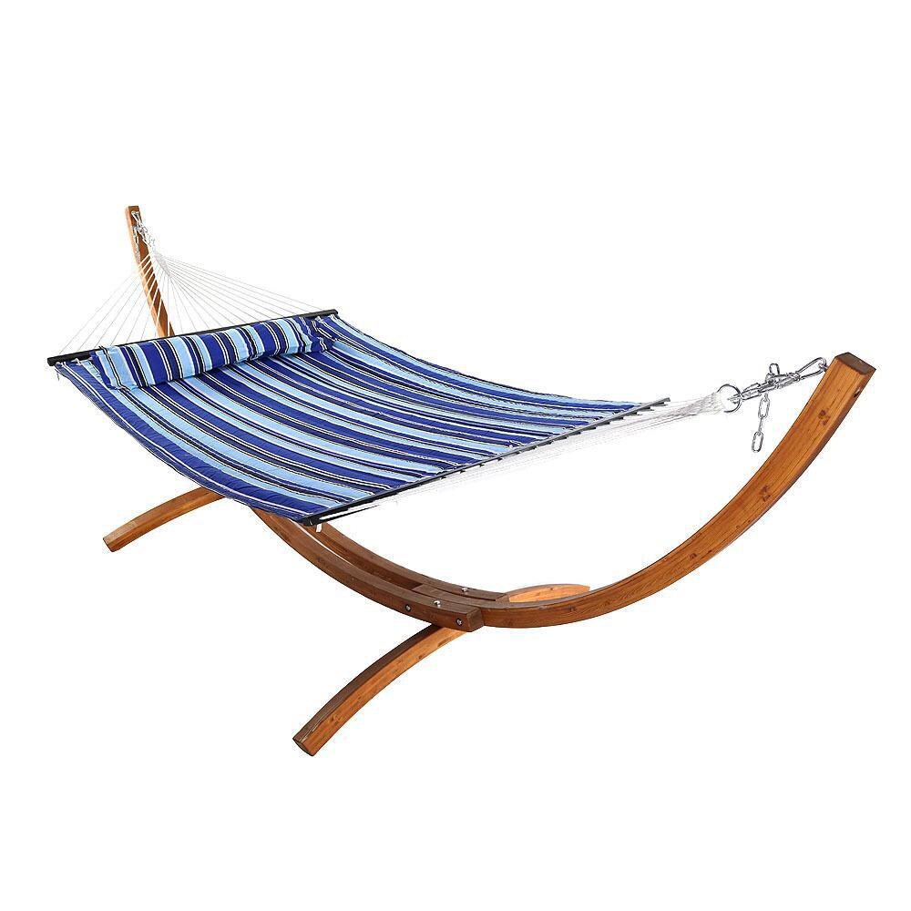 Ultimate Patio Quilted Double Hammock w/ 13-Foot Wood Stand and Pillow