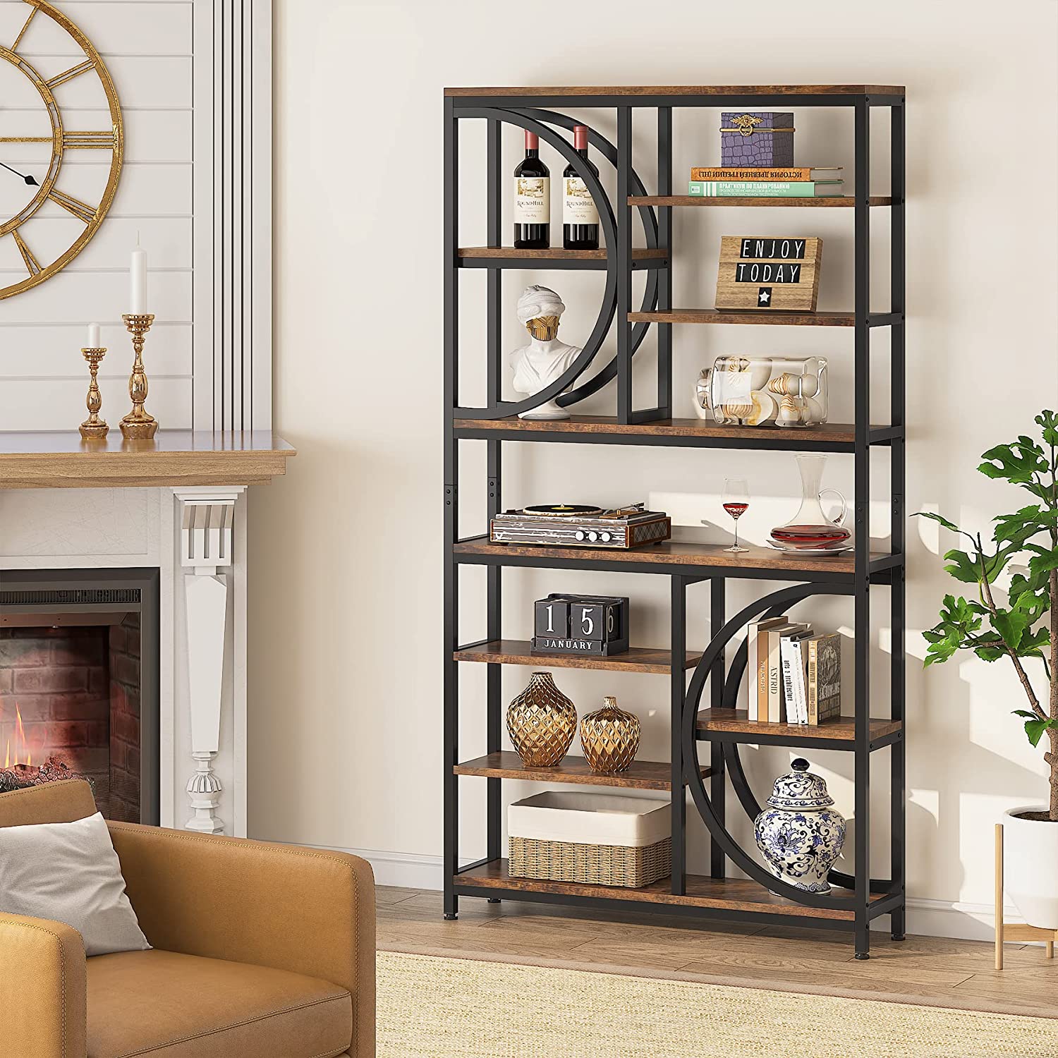 77 Bookshelf, Industrial 8-Tier Etagere Bookcase Open Display Shelves