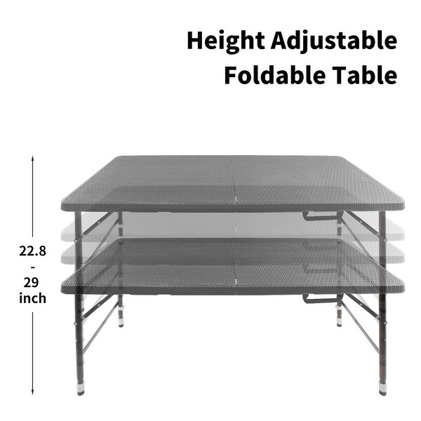 47 in. Black Rectangular Portable Folding Picnic Table Seats 6 People