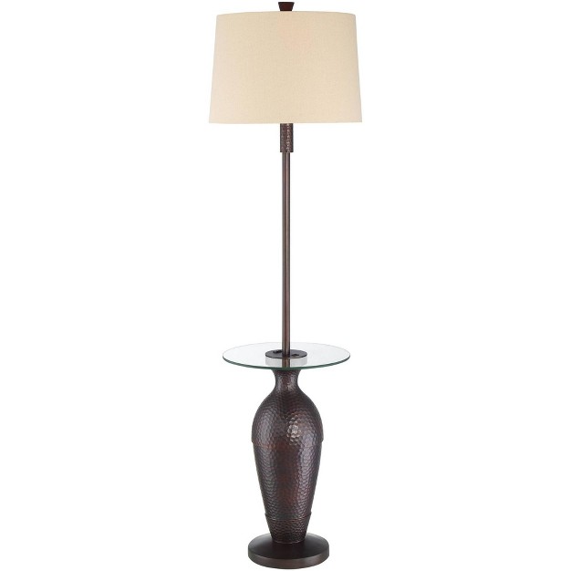 Tall Bronze Hammered Usb And Outlet Oatmeal Shade For Living Room Bedroom Office