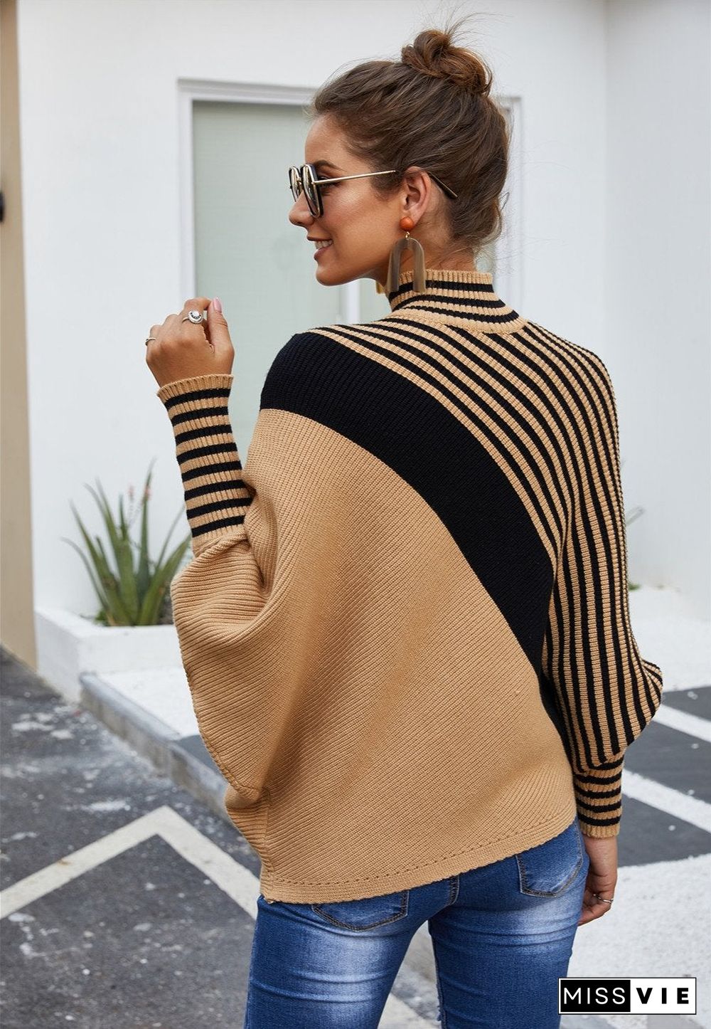 Twill Sweater Turtleneck Long Sleeved Knit Jacket Top