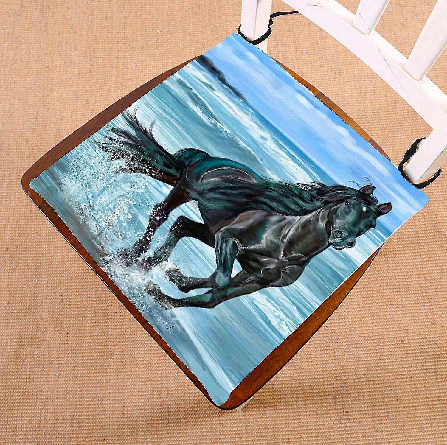 Black Horse Running On The Beach Chair Pad Seat Cushion Chair Cushion Floor Cushion 40x40 Cm