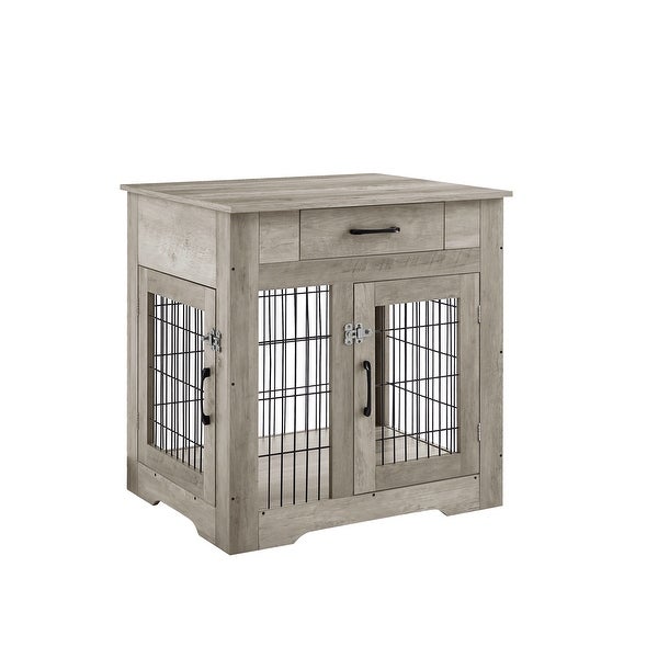 Dog Crate End Table with Drawer， with Double Doors