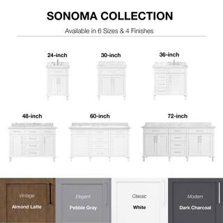 Home Decorators Collection Sonoma 24 in. W x 20 in. D x 34 in. H Bath Vanity in White with White Carrara Marble Top 9784800410