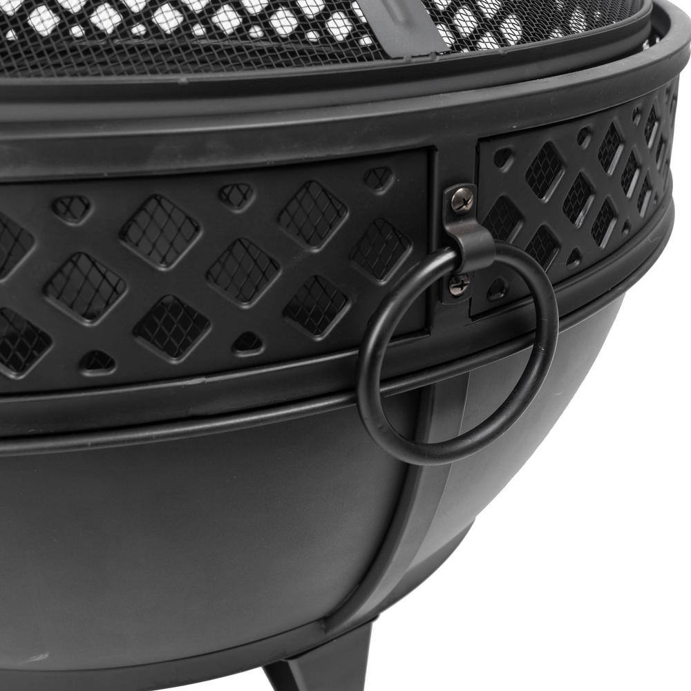 Pleasant Hearth Gable 28 in. W x 25.5 in. H Round Steel Wood Burning Black Fire Pit with Poker OFW003R