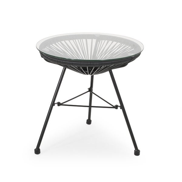 Modern Unique Design Rattan End Table with Metal Frame