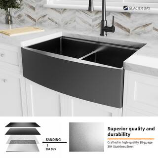 Glacier Bay Gunmetal Black Stainless Steel 36 in. 18-Gauge Double Bowl Farmhouse Workstation Kitchen Sink ACS3622A2Q-W