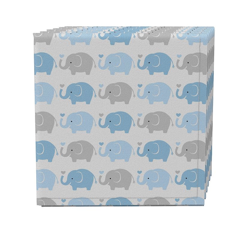 Napkin Set of 4， 100% Cotton， 20x20， Blue Elephant Repeat