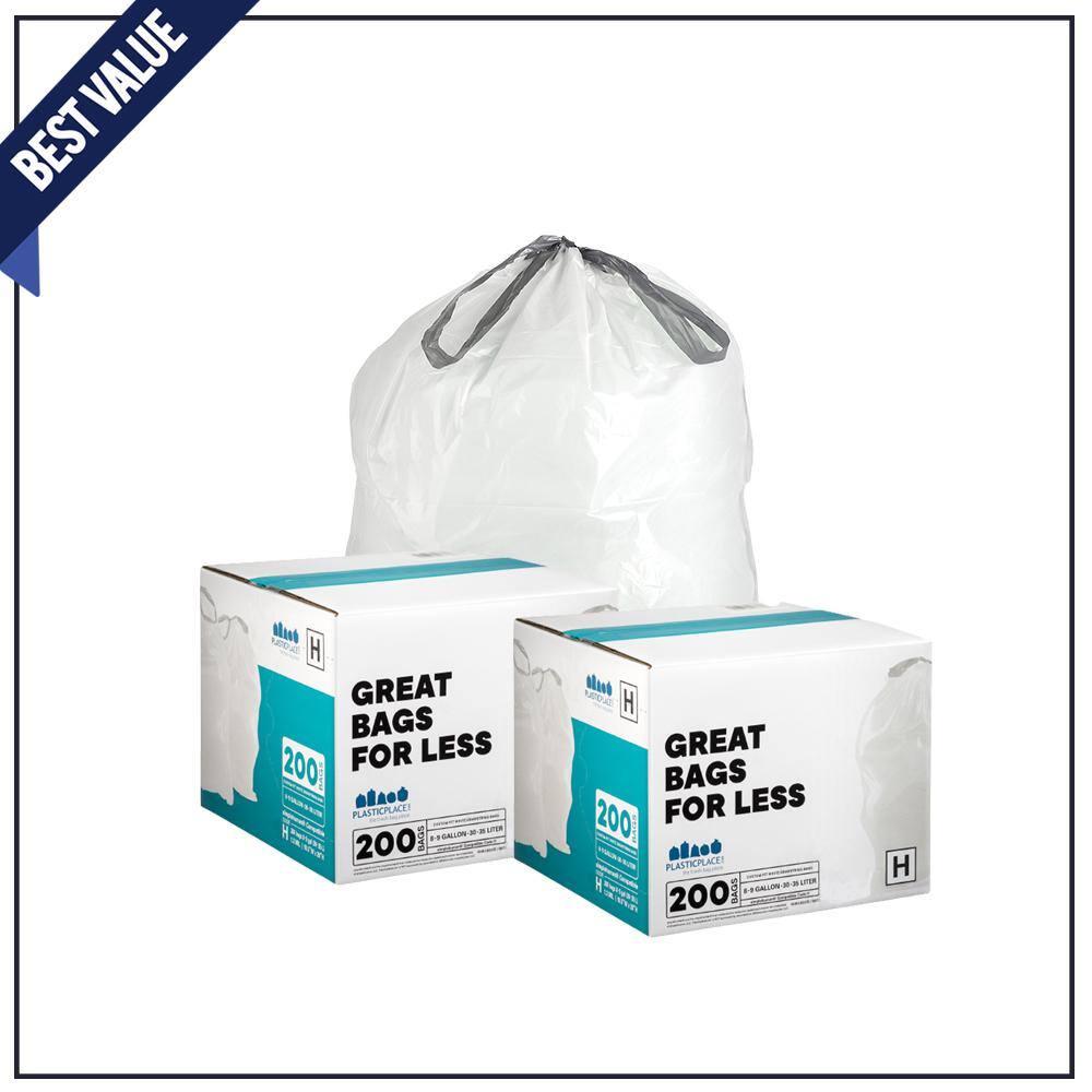 Plasticplace 18.5 in. x 28 in. 8 Gal. to 9 Gal. White Drawstring Garbage Liners Simplehuman Code H Compatible 200-Count (2-Pack) TRA170WH-2PK