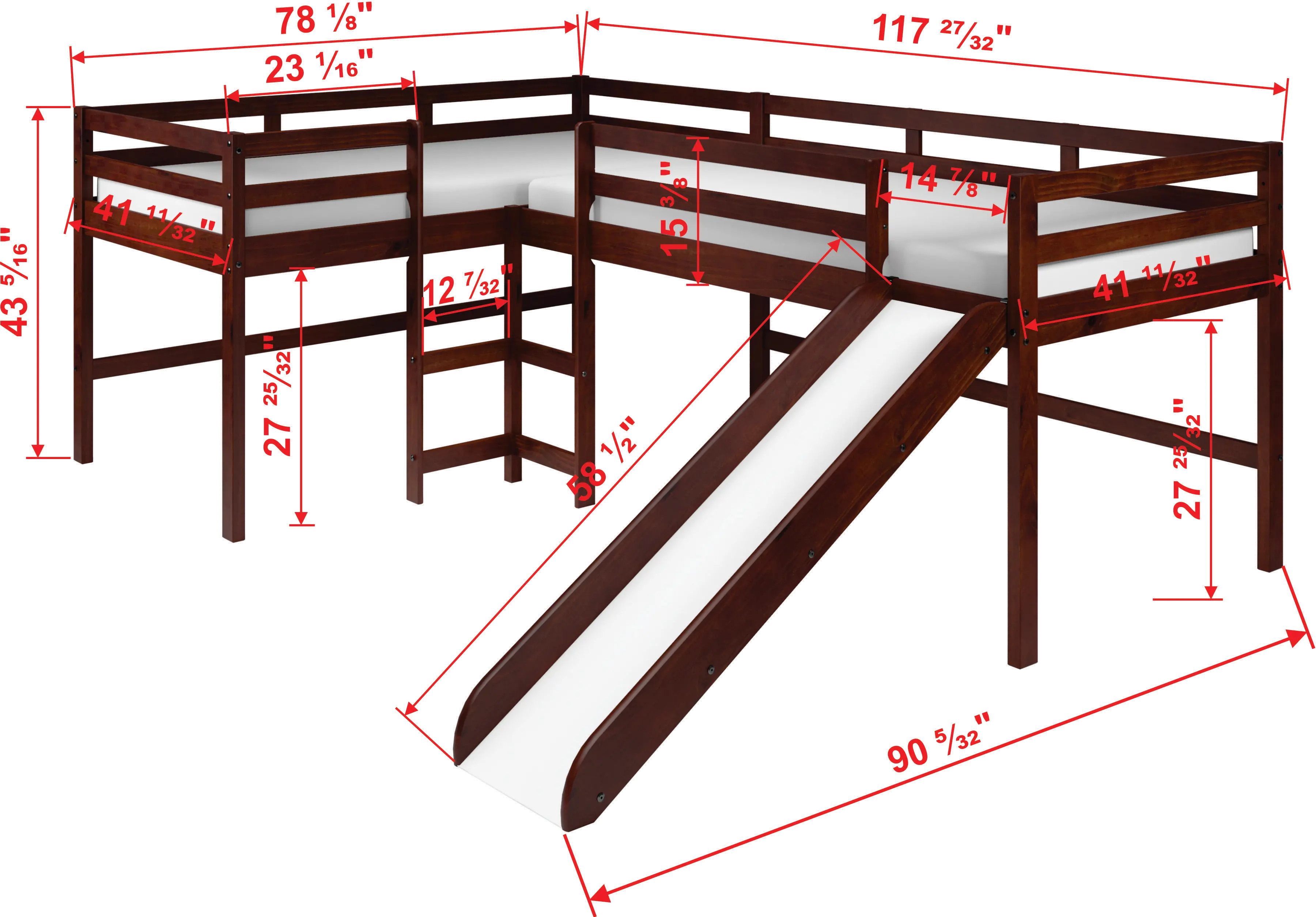 Haven Dark Cappuccino Twin L-Shaped Loft Bed