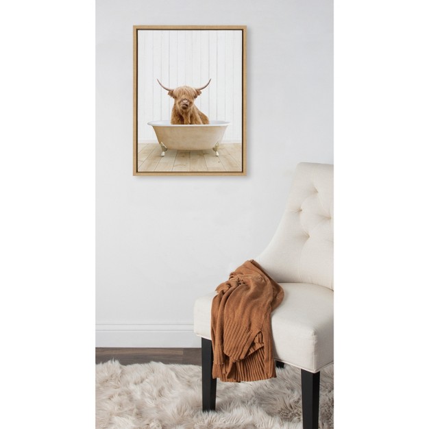 X 24 quot Sylvie Highland Cow Farmhouse Bath Frame Canvas By Amy Peterson Natural Kate amp Laurel All Things Decor