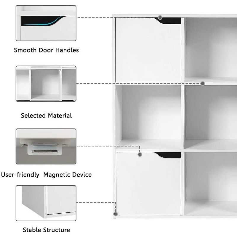 Free Standing 9 Cube Storage Wood Divider Bookcase for Home and Office-White