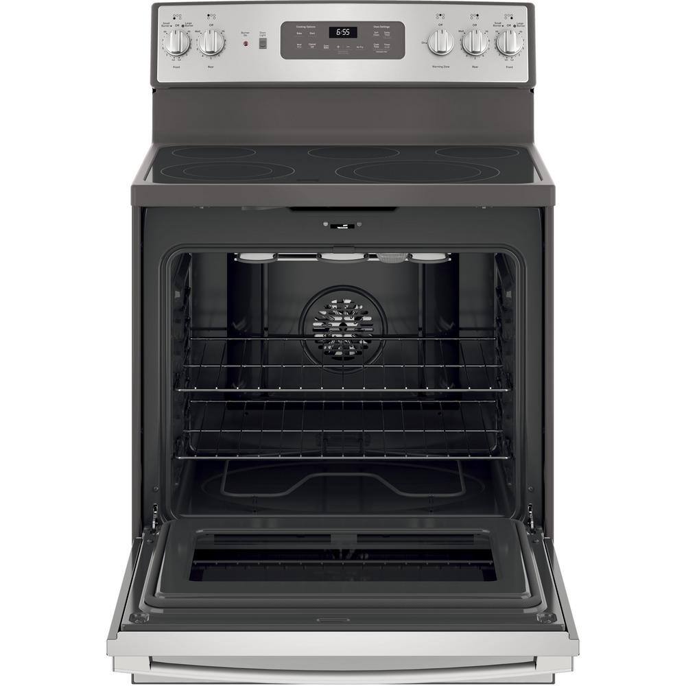 GE 30 in. 5.3 cu. ft. Freestanding Electric Range in Stainless Steel with Convection Air Fry Cooking JB655SKSS