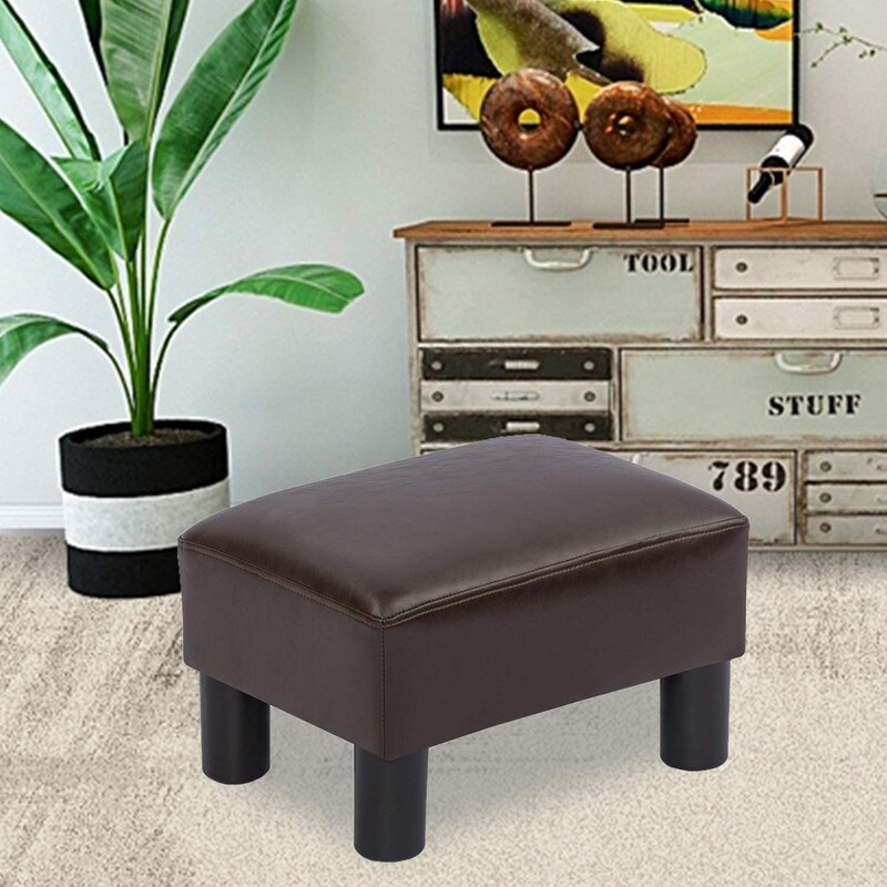 Adeco Small Rectangular Ottoman Modern PU Leather Footrest Stool Chair