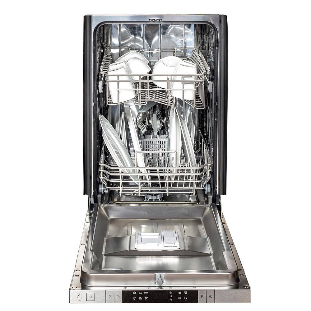 ZLINE Kitchen and Bath 18 in. Top Control 6-Cycle Compact Dishwasher w 2 Racks in Stainless Steel  Modern Handle DW-304-18