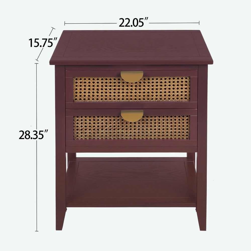 Naturel Rattan 2 Drawer Side table