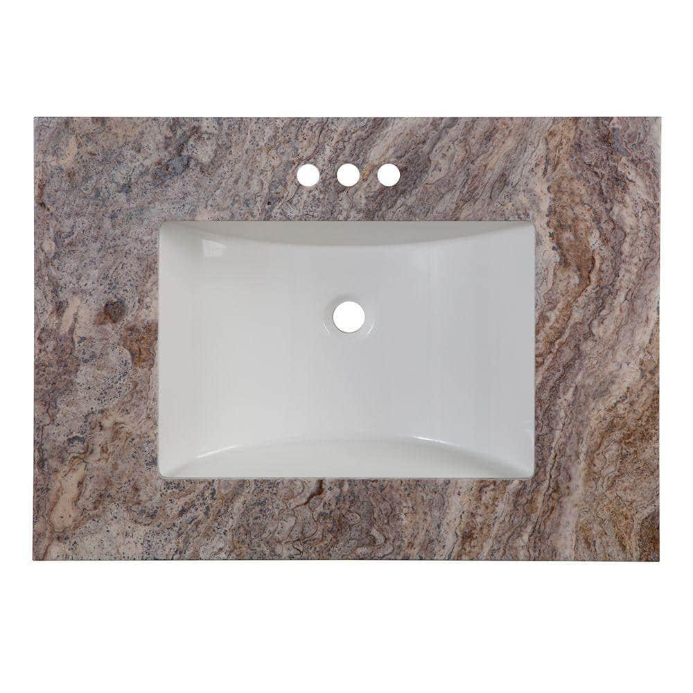 Home Decorators Collection 31 in W x 22 in D Stone Effects Cultured Marble Vanity Top in Cold Fusion with Undermount White Sink