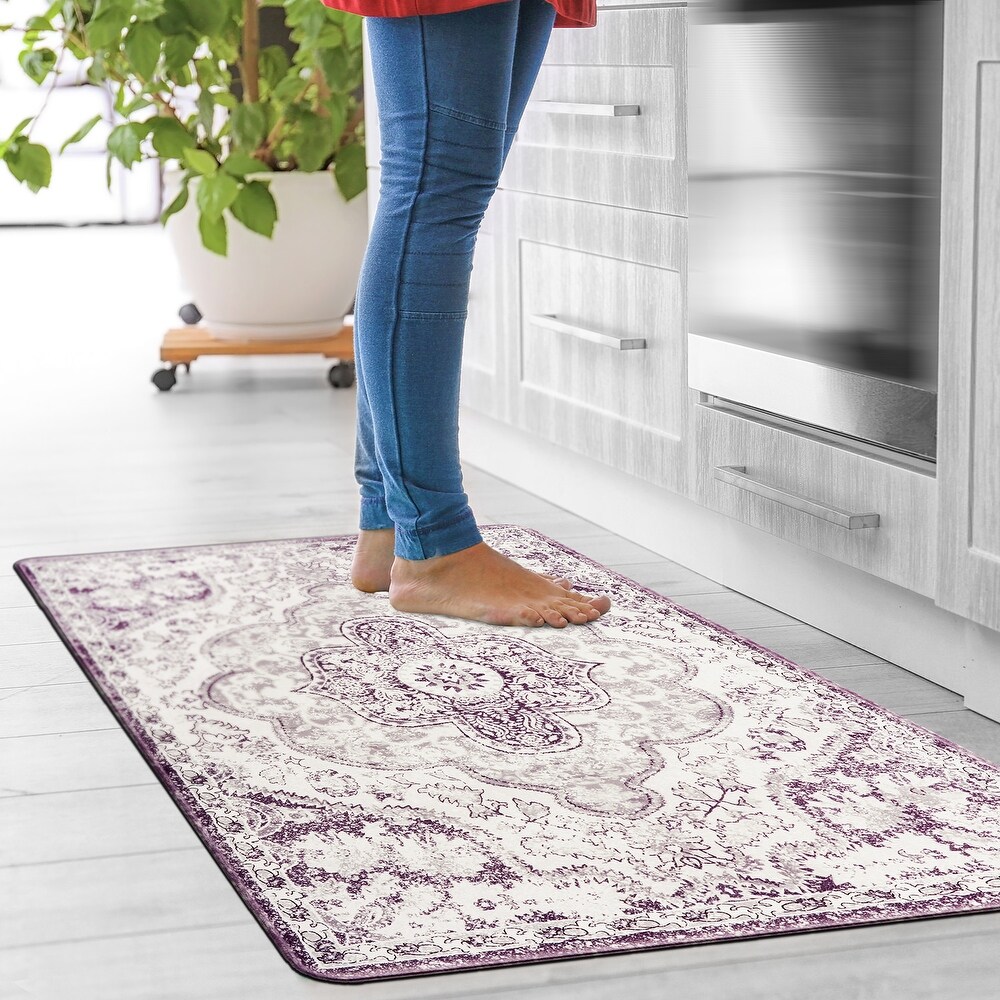 World Rug Gallery Distressed Bohemian Vintage Anti fatigue Standing Mat