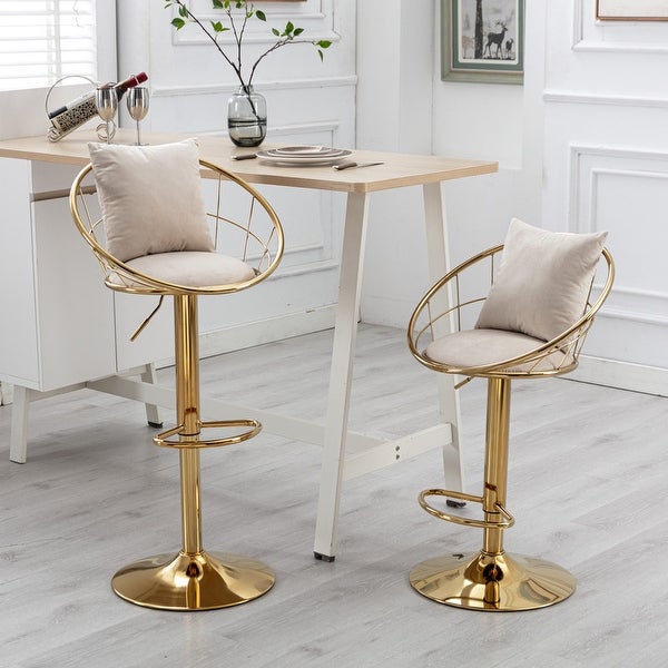 Swivel Velvet Bar Stools with Footrest and Pillow，set of 2