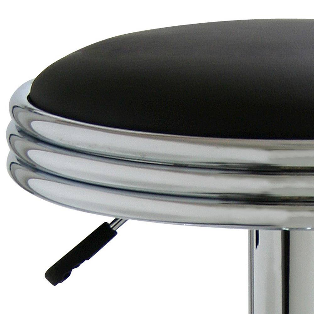 AmeriHome Retro Soda Shop 23.5 in. Black Cushioned Backless Chrome Adjustable Height Bar Stool BS1208