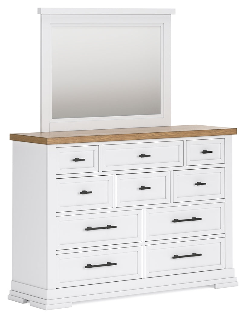 (Online Special Price) Ashbryn White/Natural California King Panel Storage Bedroom Set with Dresser and Mirror