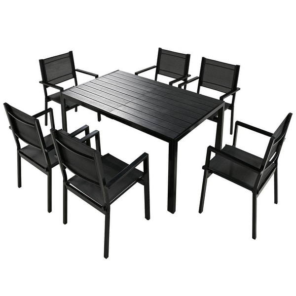 7Piece Outdoor Rectangular Dining Set Table and Chair Set，Steel